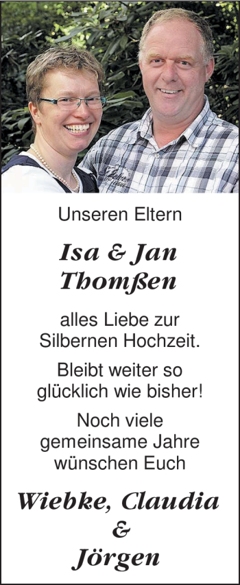 Hochzeitsanzeige von Isa Thomßen von Nordwest-Zeitung