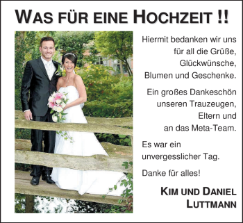 Hochzeitsanzeige von Kim Luttmann von Nordwest-Zeitung