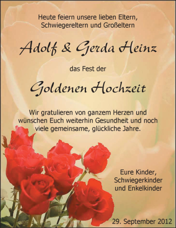 Hochzeitsanzeige von Adolf Heinz von Nordwest-Zeitung
