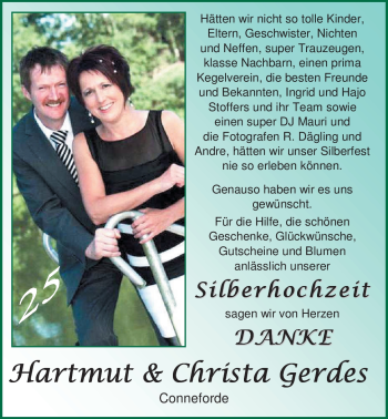 Hochzeitsanzeige von Christa Gerdes von Nordwest-Zeitung