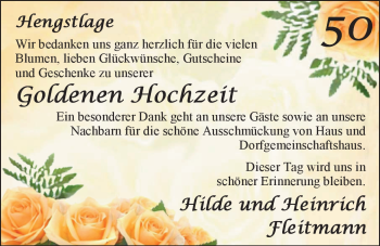 Hochzeitsanzeige von Hilde Fleitmann von Nordwest-Zeitung