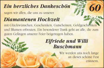 Hochzeitsanzeige von Elfriede Buschmann von Nordwest-Zeitung