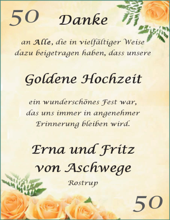 Hochzeitsanzeige von Erna von Aschwege von Nordwest-Zeitung