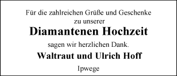 Hochzeitsanzeige von Waltraut Hoff von Nordwest-Zeitung