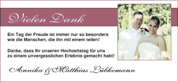 Hochzeitsanzeige von Annika Lübkemann von Nordwest-Zeitung
