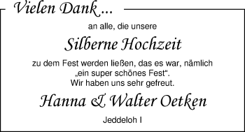 Hochzeitsanzeige von Hanna Oetken von Nordwest-Zeitung