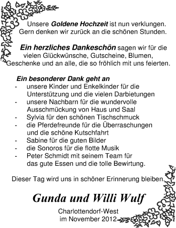 Hochzeitsanzeige von Gunda Wulf von Nordwest-Zeitung