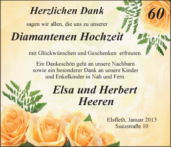 Hochzeitsanzeige von Elsa Heeren von Nordwest-Zeitung
