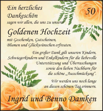 Hochzeitsanzeige von Ingrid Damken von Nordwest-Zeitung