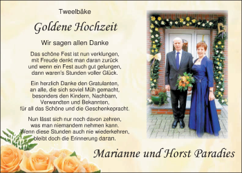 Hochzeitsanzeige von Marianne Paradies von Nordwest-Zeitung