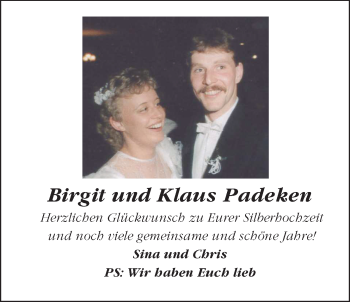 Hochzeitsanzeige von Birgit Padeken von Nordwest-Zeitung