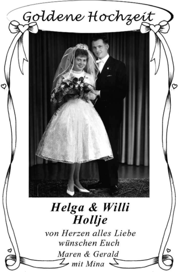 Hochzeitsanzeige von Helga Hollje von Nordwest-Zeitung