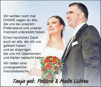 Hochzeitsanzeige von Tanja Lübben von Nordwest-Zeitung