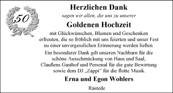 Hochzeitsanzeige von Erna Wohlers von Nordwest-Zeitung
