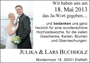 Hochzeitsanzeige von Julika Buchholz von Nordwest-Zeitung