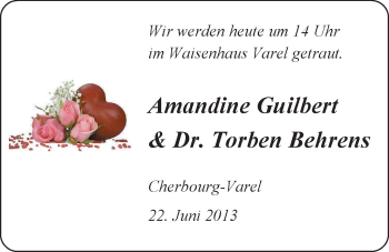 Hochzeitsanzeige von Amandine Guilbert von Nordwest-Zeitung