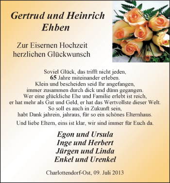 Hochzeitsanzeige von Gertrud Ehben von Nordwest-Zeitung