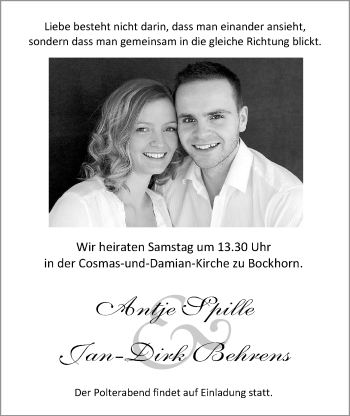 Hochzeitsanzeige von Antje Spille von Nordwest-Zeitung