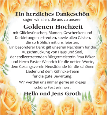 Hochzeitsanzeige von Hella Groth von Nordwest-Zeitung