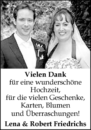 Hochzeitsanzeige von Lena Friedrichs von Nordwest-Zeitung