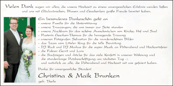Hochzeitsanzeige von Christina Brunken von Nordwest-Zeitung