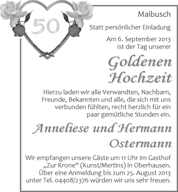 Hochzeitsanzeige von Anneliese Ostermann von Nordwest-Zeitung
