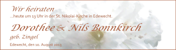 Hochzeitsanzeige von Dorothee Bonnkirch von Nordwest-Zeitung