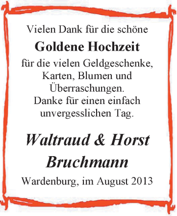 Hochzeitsanzeige von Waltraud Bruchmann von Nordwest-Zeitung