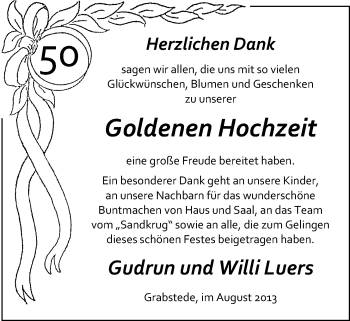 Hochzeitsanzeige von Gudrun Luers von Nordwest-Zeitung