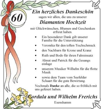 Hochzeitsanzeige von Wilhelm Frerichs von Nordwest-Zeitung