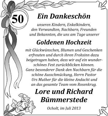 Hochzeitsanzeige von Lore Bümmerstede von Nordwest-Zeitung
