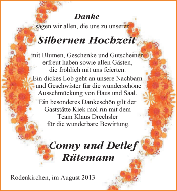 Hochzeitsanzeige von Rütemann Detlef von Nordwest-Zeitung