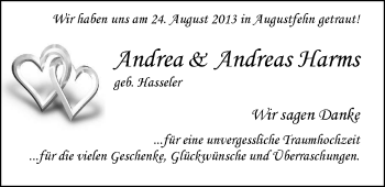 Hochzeitsanzeige von Andrea  von Nordwest-Zeitung
