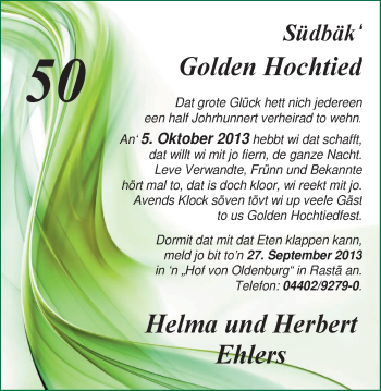 Hochzeitsanzeige von Helma Ehlers von Nordwest-Zeitung