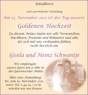 Hochzeitsanzeige von Gisela Schwantje von Nordwest-Zeitung
