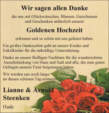 Hochzeitsanzeige von Lianne Steenken von Nordwest-Zeitung