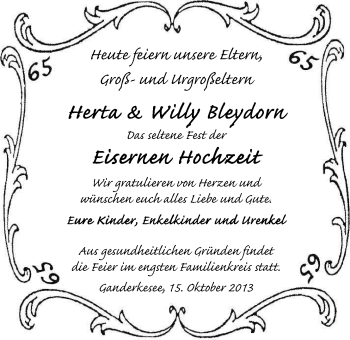 Hochzeitsanzeige von Bleydorn Herta von Nordwest-Zeitung