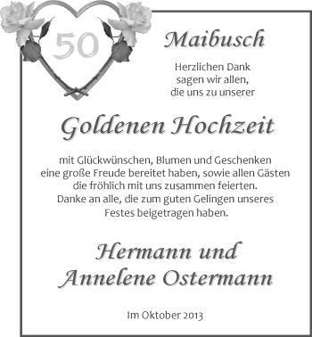 Hochzeitsanzeige von Anneliese Ostermann von Nordwest-Zeitung