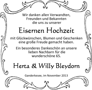Hochzeitsanzeige von Bleydorn Herta von Nordwest-Zeitung