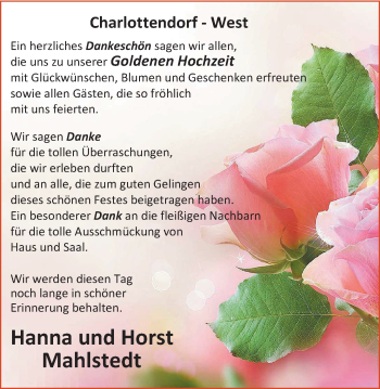 Hochzeitsanzeige von Hanna Mahlstedt von Nordwest-Zeitung
