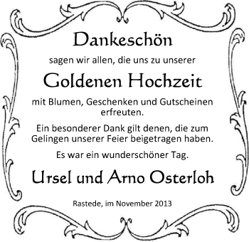 Hochzeitsanzeige von Uschi Osterloh von Nordwest-Zeitung