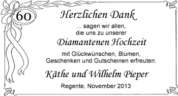 Hochzeitsanzeige von Käthe Pieper von Nordwest-Zeitung