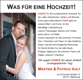 Hochzeitsanzeige von Martina Ahlfs von Nordwest-Zeitung
