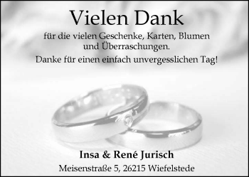 Hochzeitsanzeige von Insa Wirsching von Nordwest-Zeitung