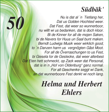 Hochzeitsanzeige von Helma Ehlers von Nordwest-Zeitung