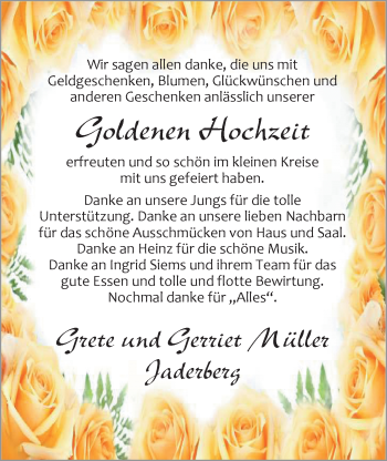 Hochzeitsanzeige von Grete Müller von Nordwest-Zeitung