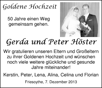 Hochzeitsanzeige von Gerda Höster von Nordwest-Zeitung