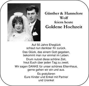Hochzeitsanzeige von Günther Wolf von Nordwest Zeitung