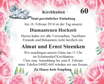 Hochzeitsanzeige von Almut Steenken von Nordwest-Zeitung