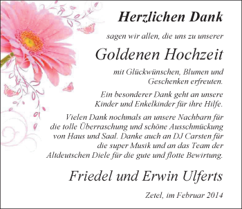 Hochzeitsanzeige von Friedel Ulferts von Nordwest-Zeitung